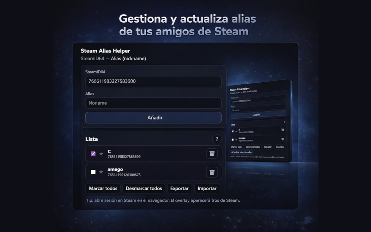 Vista general de Steam Alias Helper